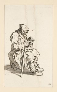 Sitzender Bettler, essend, aus Die Bettler (Le gueux assis et mangeant) von Jacques Callot