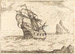 Schiff, das in der Nähe von Felsen navigiert von Jacques Callot