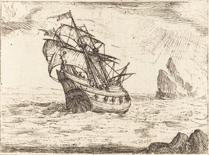 Schiff navigiert in der Nähe von Felsen von Jacques Callot