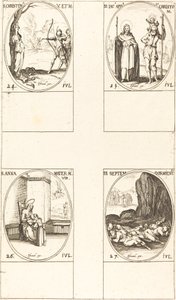 Die heilige Christina; der heilige Jakobus, Apostel, und der heilige Christophorus; die heilige Anna; die sieben Schläfer von E von Jacques Callot
