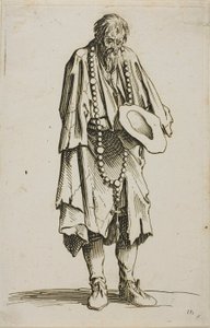 Der Bettler mit einem Rosenkranz, Tafel elf aus Die Bettler von Jacques Callot