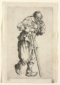 Die Bettler: Bettler, der sich auf einen Stock stützt