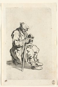 Die Bettler: Bettler sitzt und isst von Jacques Callot