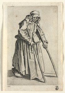 Die Bettler: Bettlerin auf Krücken, ca. 1623