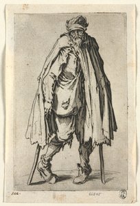 Die Bettler: Bettler auf Krücken mit einer Tasche, ca. 1623 von Jacques Callot