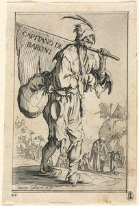 Die Bettler: Frontispiz: Hauptmann der Barone, um 1623 von Jacques Callot