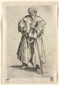 Die Bettler: Fettleibiger Bettler mit gesenkten Augen