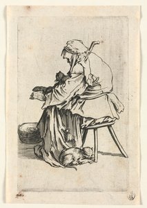 Die Bettler: Alte Frau und Katzen