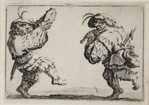Die Tänzer mit einer Flöte und einem Tamburin, aus Die Launen von Jacques Callot