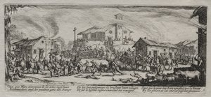 Die großen Leiden des Krieges: Plünderung und Verbrennung eines Dorfes von Jacques Callot