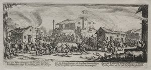 Die großen Elend des Krieges: Plünderung und Verbrennung eines Dorfes von Jacques Callot
