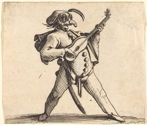 Der maskierte Komiker, der Gitarre spielt