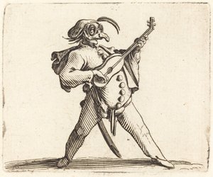 Der maskierte Komiker, der Gitarre spielt