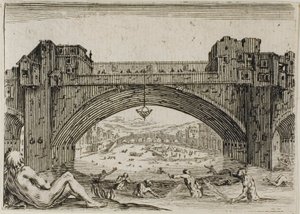 Die Ponte Vecchio in Florenz, aus Die Kaprizen von Jacques Callot