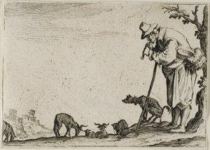 Der Hirte spielt eine Flöte, aus Die Launen von Jacques Callot
