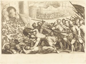 Die Truppen erzwingen das Tor einer Stadt