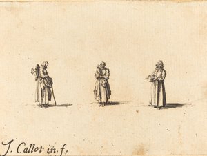 Drei Frauen, eine hält ein Kind von Jacques Callot