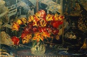 Tulpenstrauß und ein Paravent von Jacques Emile Blanche