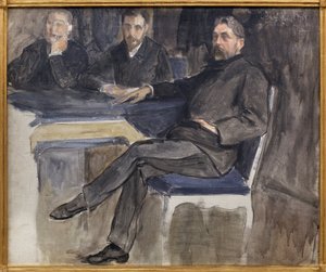Studie für das Porträt von Stéphane Mallarmé (1842-1898) und seinen Freunden von La Revue Indépendante. Gemälde von Jacques Emile Blanche (1861-1942), Öl auf Leinwand. von Jacques Emile Blanche