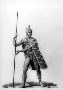 Junger Offizier in typischer Malo-Tracht, Hawaii, 1819 von Jacques Etienne Victor Arago