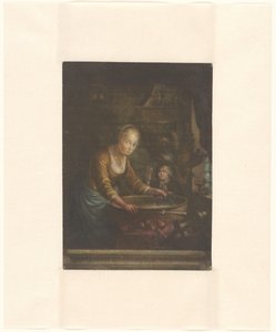 Junge Frau, die Zwiebeln hackt von Jacques Fabien Gautier Dagoty (attributed to)