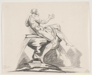 Männliche bärtige Figur mit Gewändern von hinten auf einem Brunnen gesehen von Jacques Francois Joseph Saly