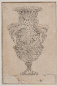 Zier-Vase mit großem Kopf, Meeresgott und Wassernymphe. Kopie nach Pl. 26 aus der Suite der 1746 von Saly gezeichneten Vasen. "Vasa a se inventa..."