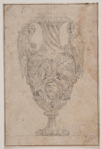 Zier-Vase mit zwei Eulen und einem Kopf. Kopie nach Pl. 15 aus der Suite der 1746 von Saly gezeichneten Vasen, "Vasa a se inventa..."