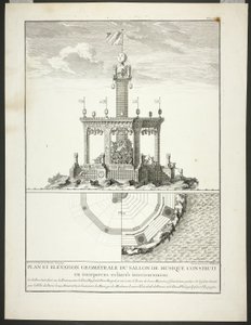 Plan und Aufriss eines Musikzimmers, Platte drei aus Beschreibung der Feste Gegeben von der Stadt Paris