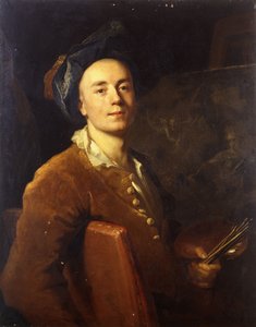 Porträt des Künstlers, sitzend, halbe Länge, hält eine Palette und Pinsel, ca. 1710-15 von Jacques François Delyen
