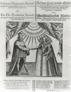 Ein Flugblatt zur Hochzeit von Friedrich V., Kurfürst von der Pfalz, und Prinzessin Elisabeth von England, 1613 von Jacques Granthomme