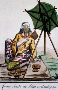 Arabische Frau aus der Wüste verkauft Brot, Gravur aus der Encyclopedie des Voyages, von Jacques Grasset de Saint-Sauveur von Jacques Grasset de Saint Sauveur