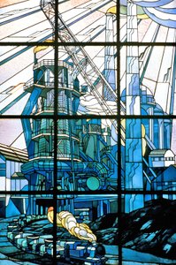 Nancy (Abteilung 54), Jugendstil, Glasfenster von Jacques Gruber (1870-1936), am Sitz von Pont a Mousson, av. de la liberation