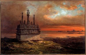 Das Kalvarienberg von Tronoen im Sonnenuntergang