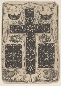 Lateinisches Kreuz mit Vögeln und kleineren Motiven, ca. 1614-19