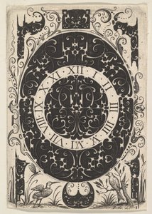 Ovales Uhrengehäuse mit Vögeln und kleineren Motiven, ca. 1614-19