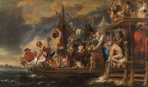 Eine Fähre legt ab, als St. Peter eine Münze im Maul eines Fisches findet