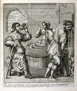 17. Jahrhundert gravierte Illustration aus einer Sammlung von Sprichwörtern. Paris 1657-1663. Von Jacques Lagniet (1620-1675). Französischer Graveur. Von ihm viele sozialkritische Gravuren und Spottbilder wie seine manchmal grotesken und fantastischen Illu