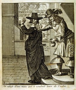 17. Jahrhundert gravierte Illustration aus einer Sammlung von Sprichwörtern. Paris 1657-1663. Von Jacques Lagniet (1620-1675). Französischer Graveur. Von ihm viele sozialkritische Gravuren und Spottbilder wie seine manchmal grotesken und fantastischen Illu