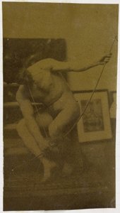 Studie eines männlichen Aktmodells, hockend mit einem Bogen in der Hand von vorne gesehen, im Atelier von Jacques de Lalaing von Jacques Lalaing (attributed to)