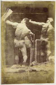 Studie eines männlichen Aktmodells, von hinten gesehen und mit der Hand in einem Gestell, neben einem Gipsmodell in genau derselben Pose, im Atelier von Jacques de Lalaing von Jacques Lalaing (attributed to)