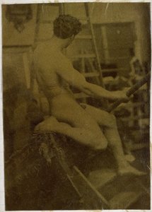 Studie eines männlichen Aktmodells, von hinten gesehen, im Atelier von Jacques de Lalaing