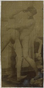 Studie eines männlichen Aktmodells, stehend und ringend mit einer Gliederpuppe, im Atelier von Jacques de Lalaing, möglicherweise Vorstudie für das Gemälde Die Ringer