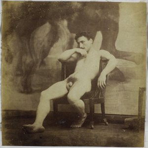 Studie eines männlichen Aktmodells, sitzend in einem Stuhl, im Atelier von Jacques de Lalaing von Jacques Lalaing (attributed to)