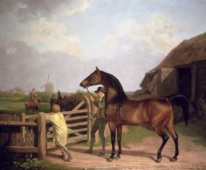"Bay Ascham", ein Hengst wird durch ein Tor zu einer Stute geführt, 1804