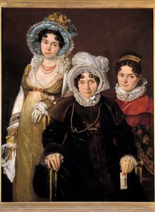 Porträt von Madame de Tangry und ihren Töchtern. Gemälde der französischen Schule des 19. Jahrhunderts, nach 1816