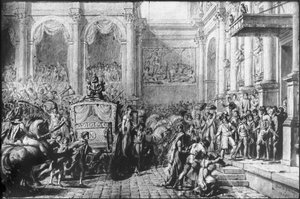 Zurück von der Weihe, Napoleon kommt im Hotel de Ville, Paris, 1805 an von Jacques Louis David