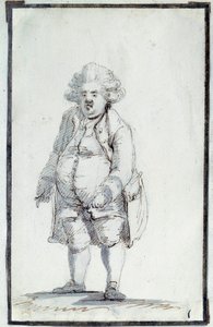 Französische Revolution: „Karikatur von Mirabeau-Tonneau“ Andre Boniface Louis Riquetti (1754-1792), Viscount de Mirabeau, bekannt als „Mirabeau-Tonneau“ (Mirabeau Tonneau) wurde wegen seiner Korpulenz als Fass bezeichnet. Zeichnung in brauner Tinte von Ja von Jacques Louis David