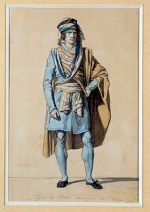 Französische Revolution: Entwurf für ein bürgerliches Kostüm 1793 „Kleidung des Gemeindebeamten mit der Schärpe“ Aquarell von Jacques Louis David (1748-1825)