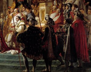 Das Ritual Napoleons. Detail, das Papst Pius VII. während der Krönung von Kaiser Napoleon I. und Kaiserin Josephine in Notre-Dame de Paris am 2. Dezember darstellt
